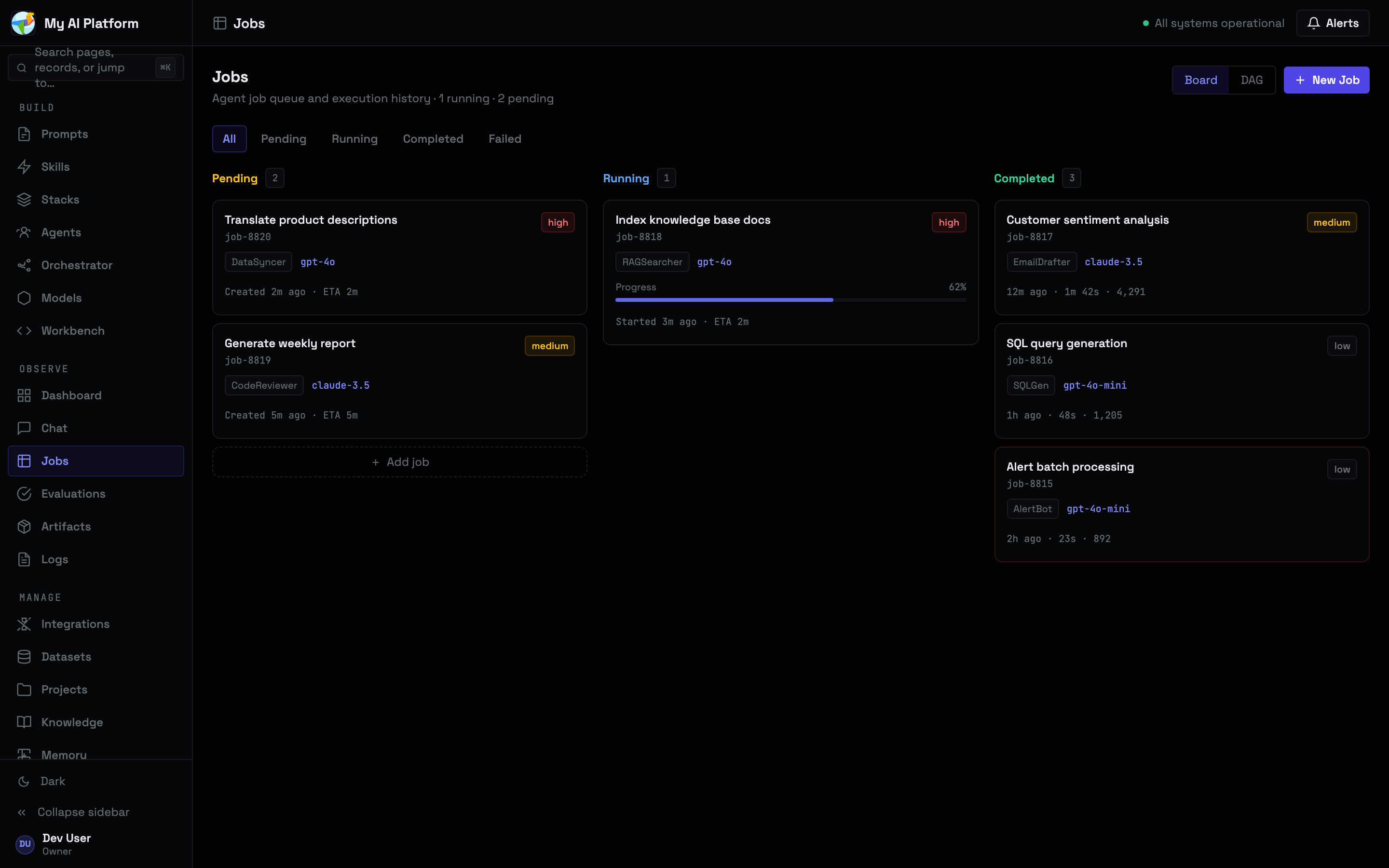 NexusAI jobs — background job management view